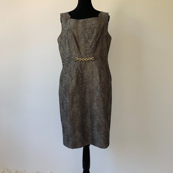 Ellen Tracy Faux Metallic Snakeskin Sleeveless Knee-Length Dress - Size 12 - Picture 1 of 9